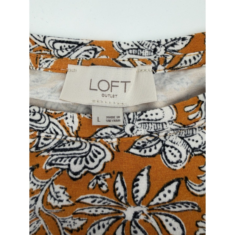 Loft Sleeveless Swing Dress Orange Blue White Floral Print Women L Summer Casual - Picture 8 of 9